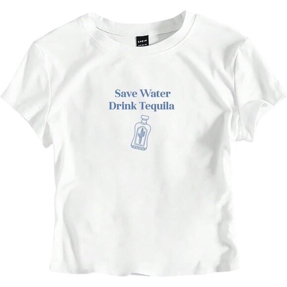 Women's Y2K Slim Fit Crop Top Tequila Print Short Sleeve Casual - Picture 5 of 5